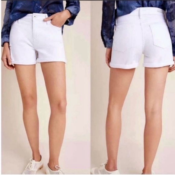 Pilcro And The Letterpress White Slim Boyfriend Rolled Cuff Denim Short Size 25 - Picture 1 of 9